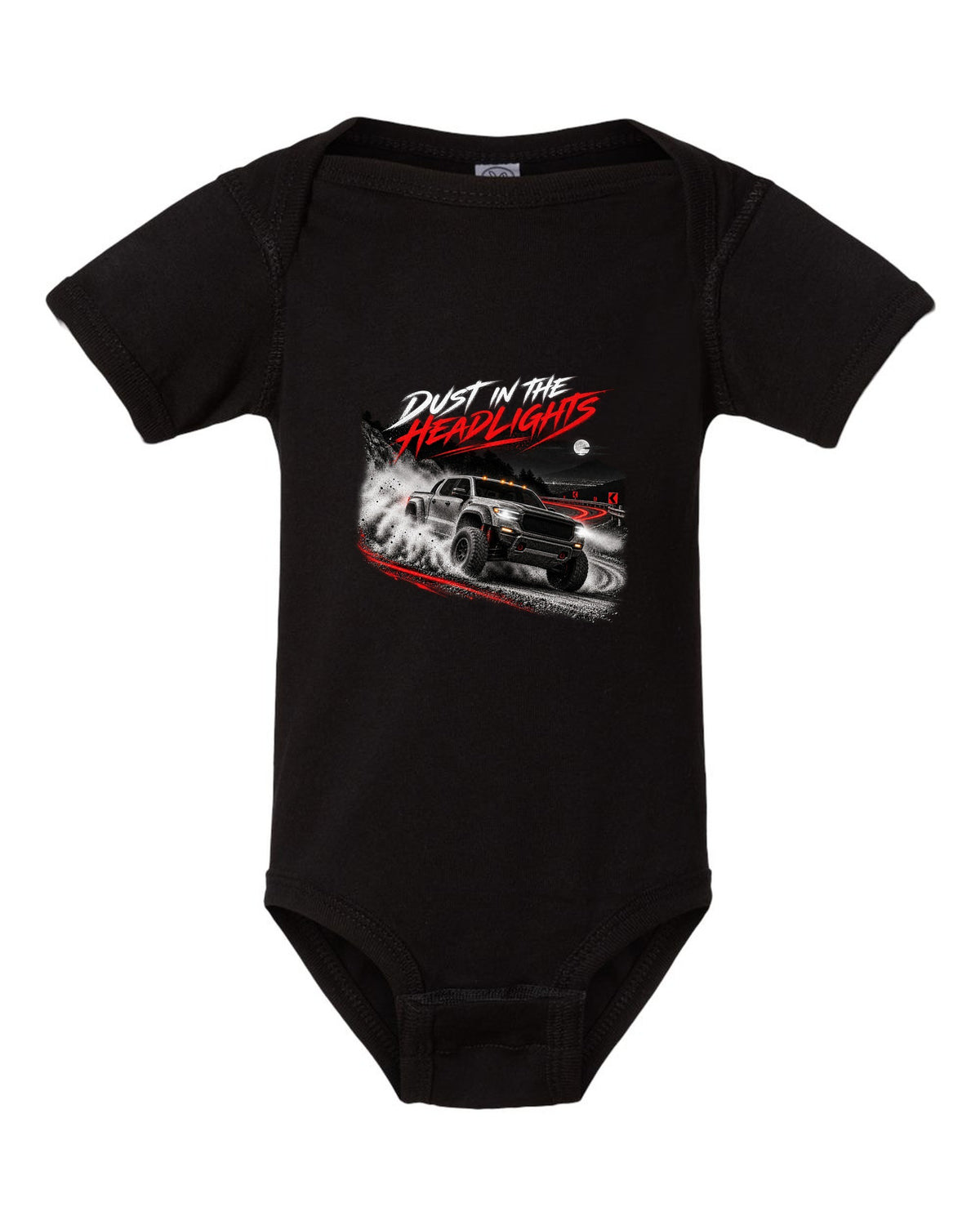 Ford Ranger Raptor 2024 P703 dust night print with Redback, 3.0 TT and 405 HP black baby onesie front view with the design