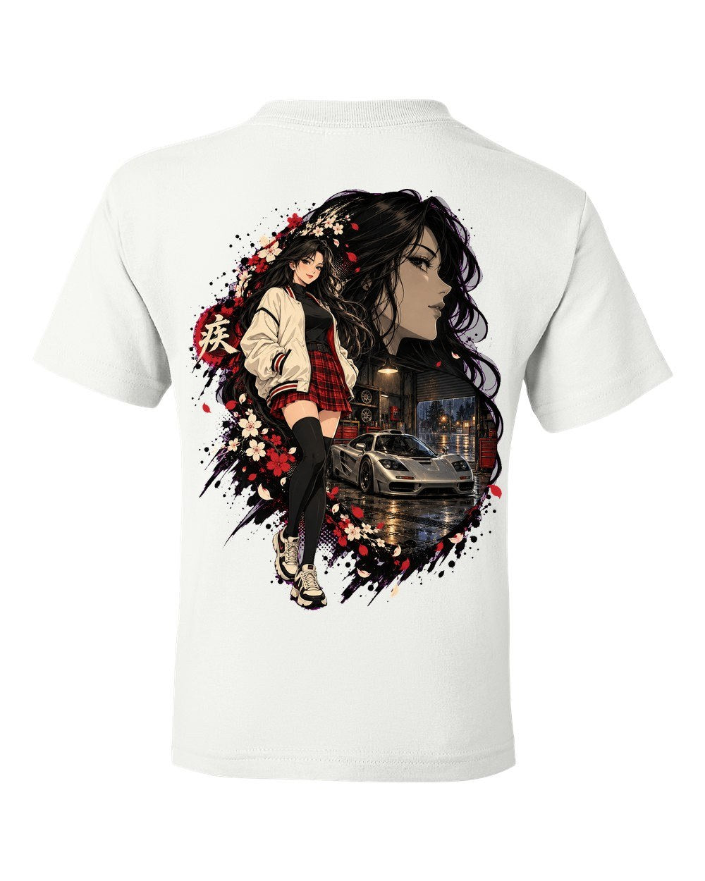 McLaren F1 Anime Girl Kids Tee White back