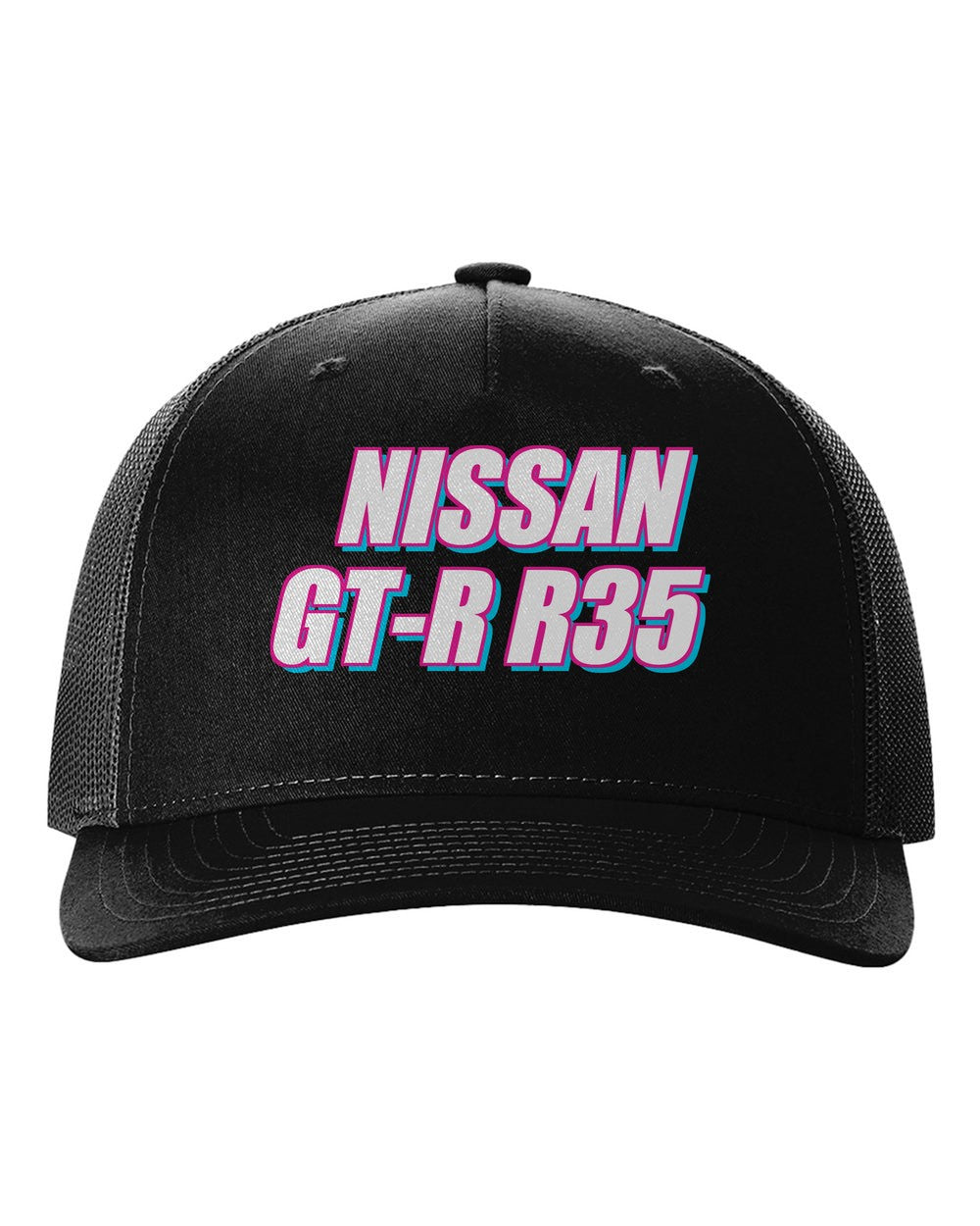 black hat front view with car name