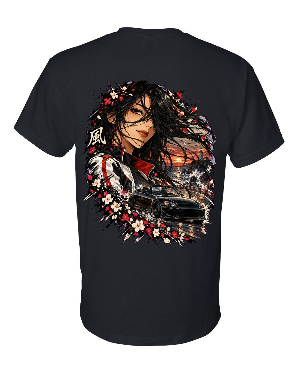 Honda S2000 Anime Girl T-Shirt Black back