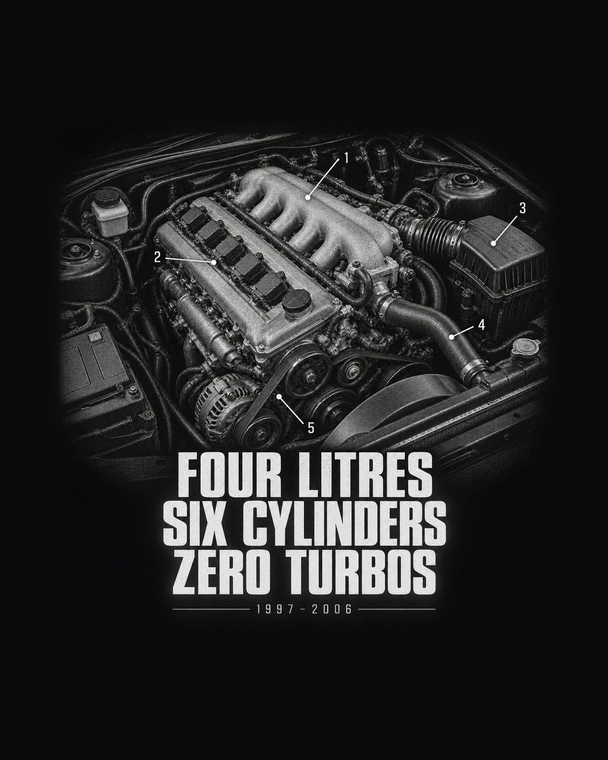 Jeep Wrangler TJ Four Litres Six Cylinders Engine Tee design only