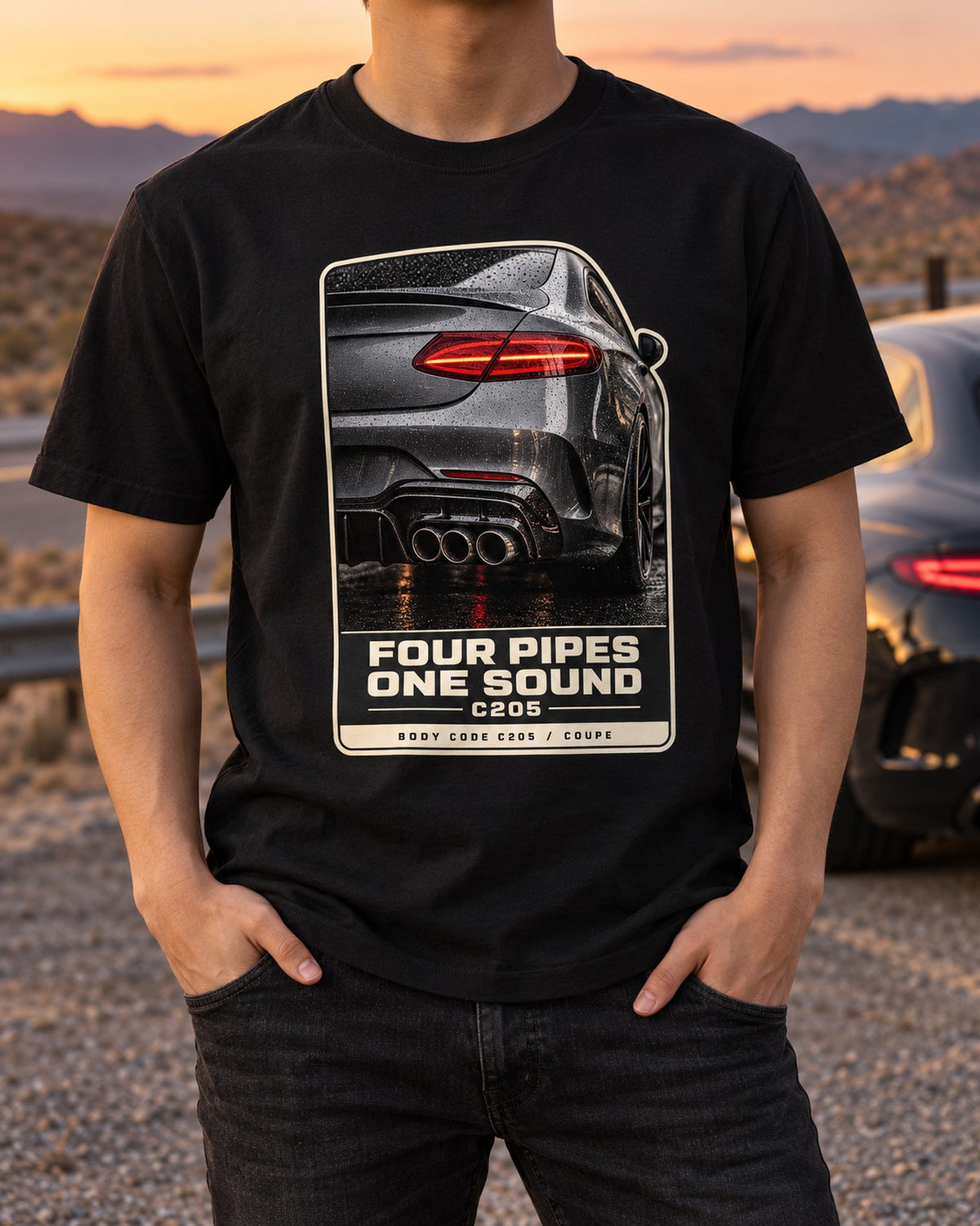 Mercedes-AMG C63 Coupe C205 Rear Taillight Macro Shirt, Four Pipes T-Shirt Black worn hero