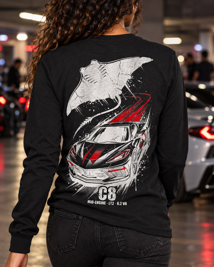 C8 Corvette Manta Long Sleeve T-Shirt worn hero