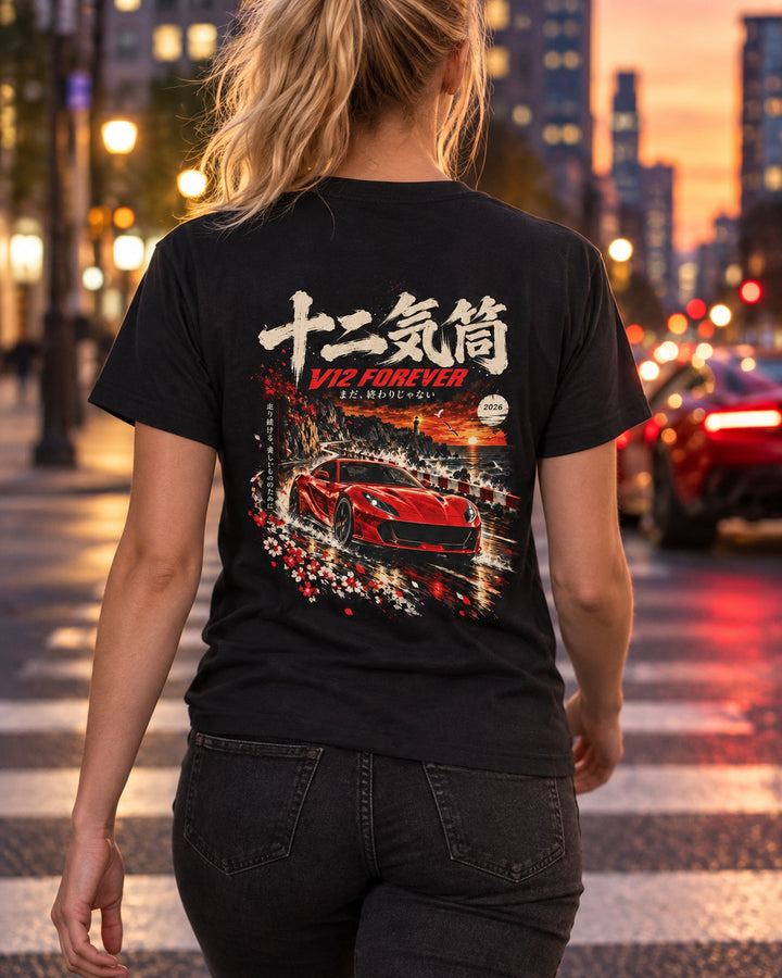 Ferrari 812 Superfast V12 Forever Shirt, Hoodie & More T-Shirt Black worn hero