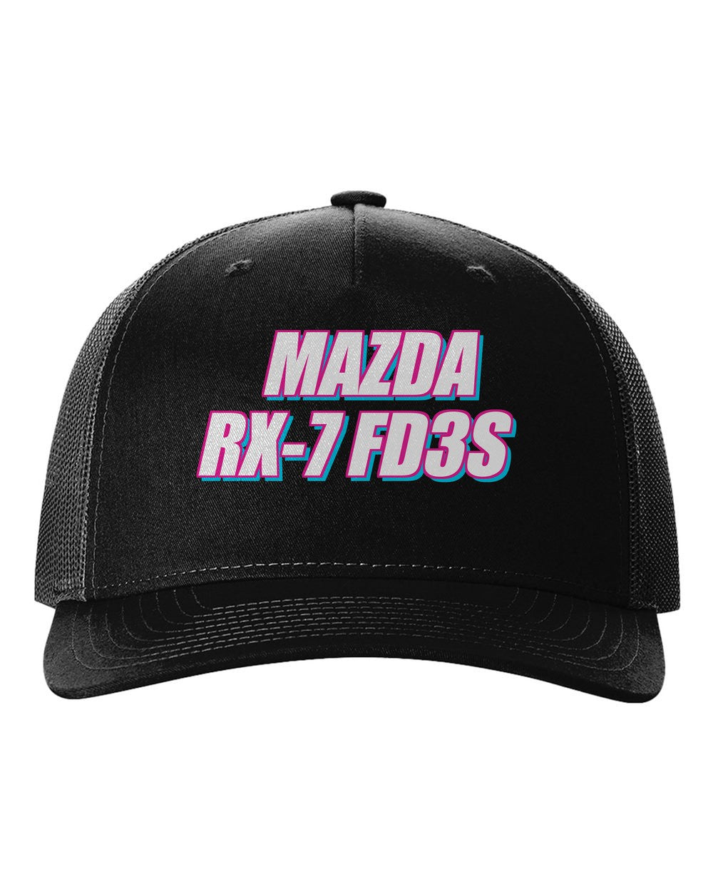 black hat front view with car name