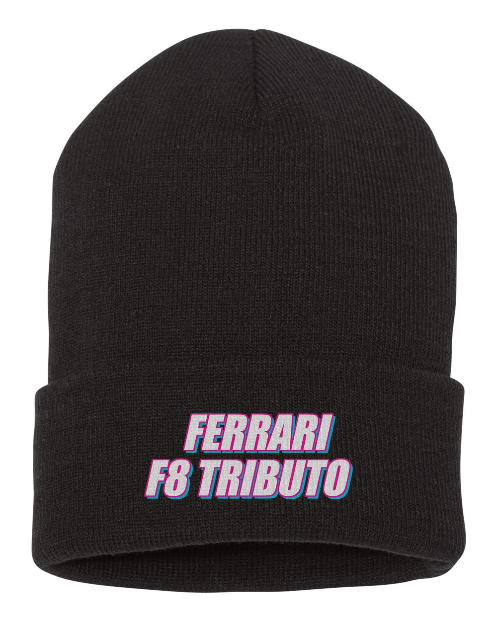 Ferrari F8 Tributo black beanie front view with car name