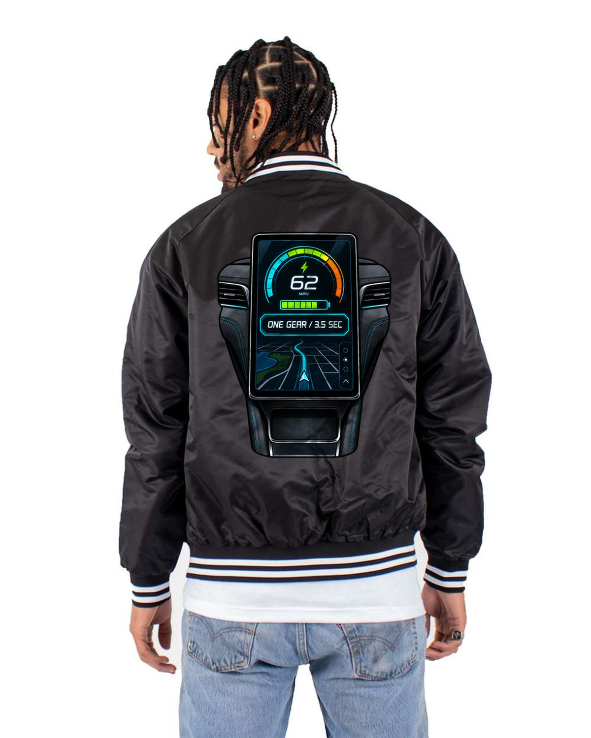 Mustang Mach-E CX727 2020 Round Crest Shirt, 88 kWh Extended Range Bomber Jacket Black back