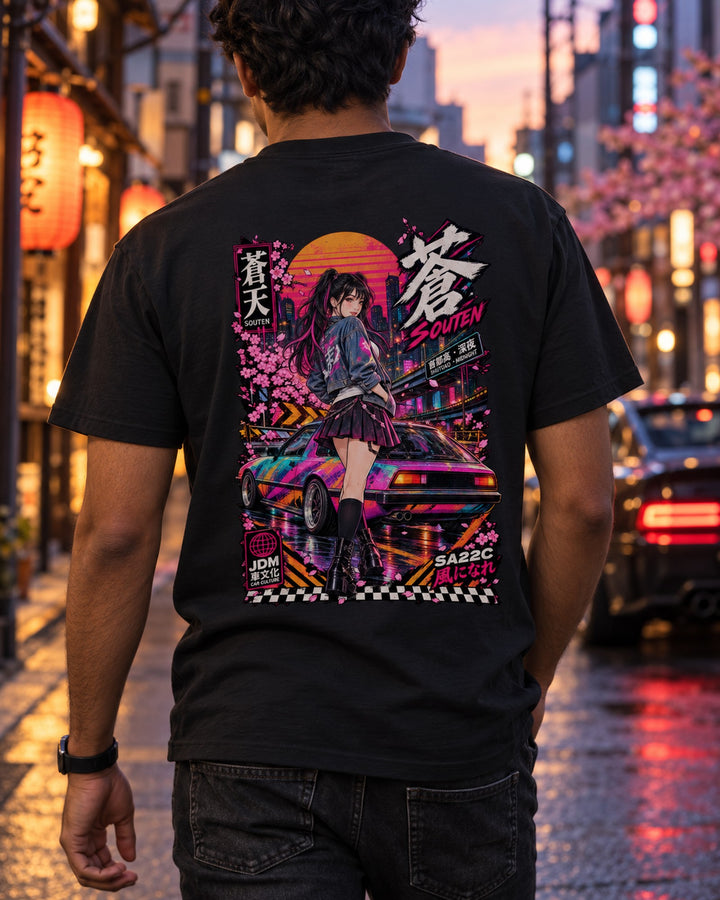 SOUTEN SA22C Anime Girl Full-Back Graphic Tee T-Shirt Black worn hero