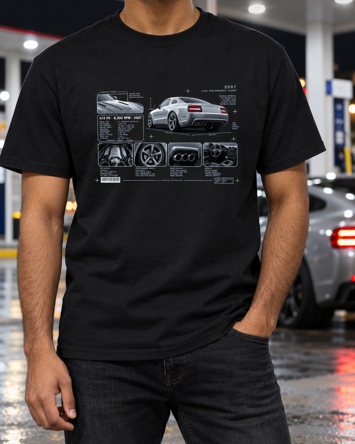 BMW E92 M3 Coupe 414 PS Dossier Panel Shirt, 8,300 RPM T-Shirt Black worn hero