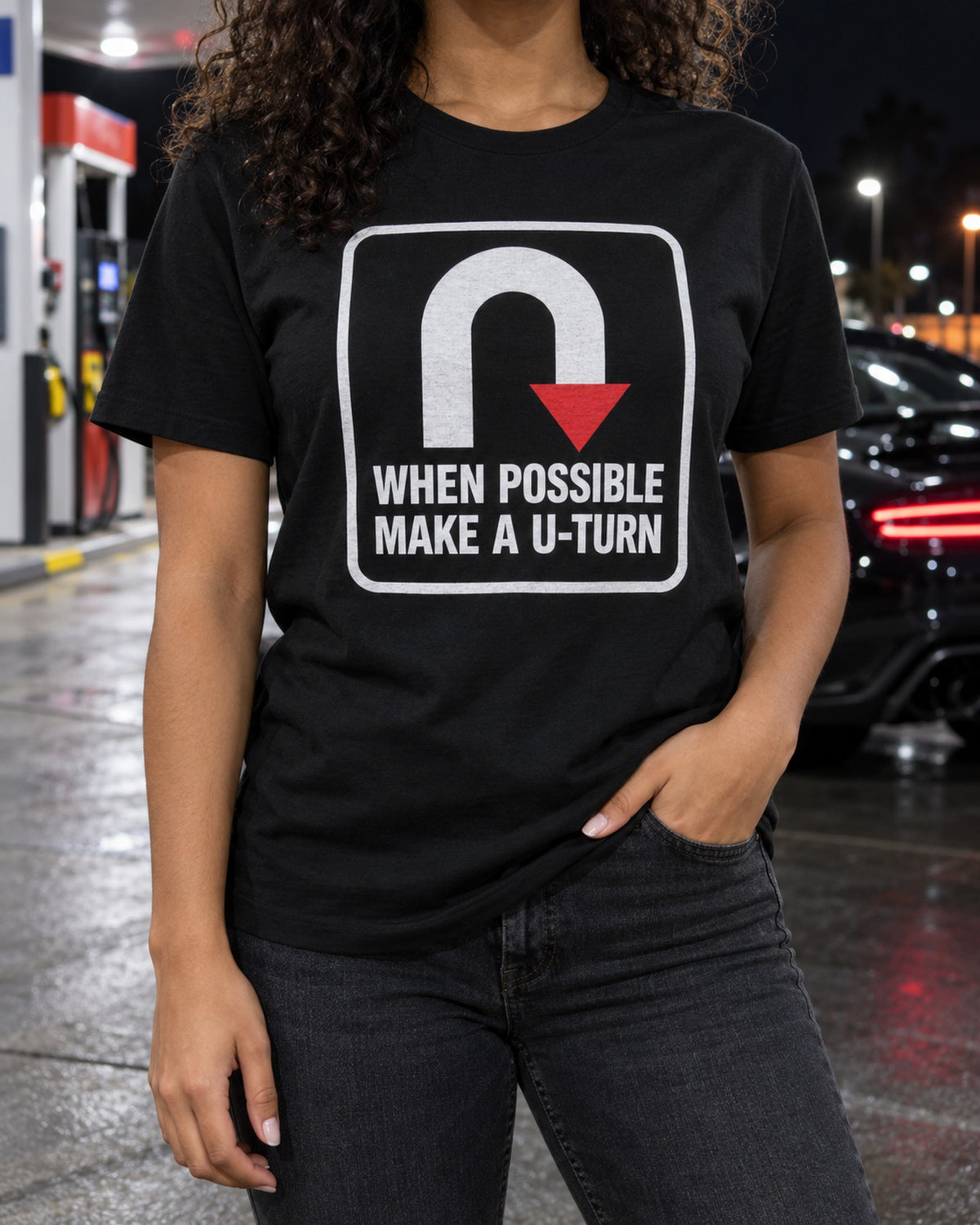 When Possible Make a U-Turn Funny Car Guy Shirt for Drivers T-Shirt Black worn hero