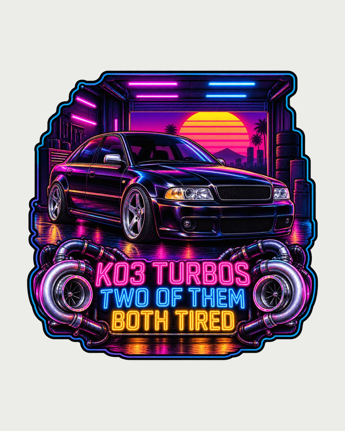 Audi S4 B5 Biturbo Synthwave Shirt, Tired K03 Turbos Tee design only