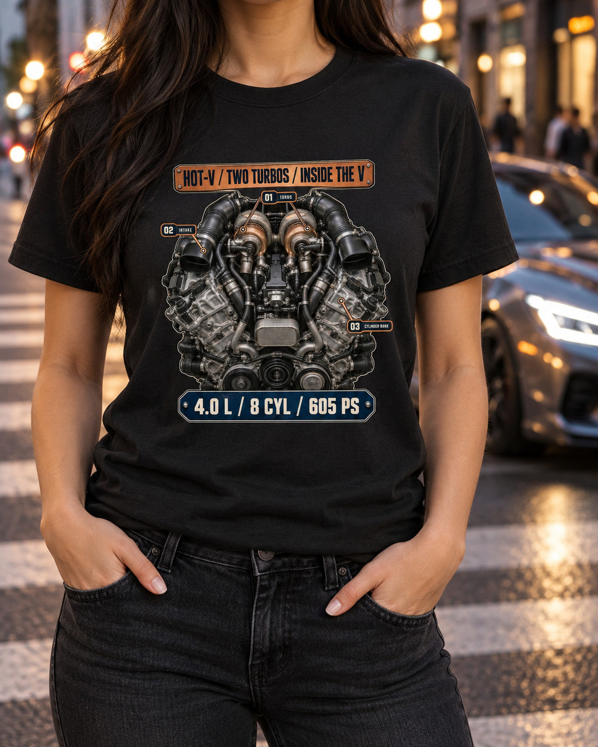 Audi RS7 4.0 TFSI Engine Bay Poster Tee, Hot-V Car Shirt T-Shirt Black worn hero