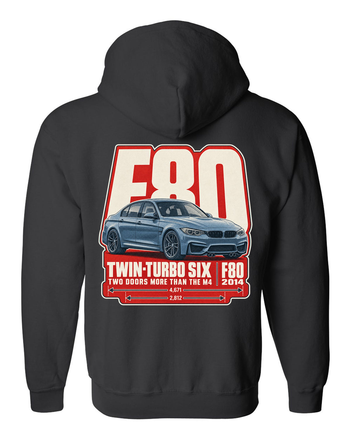 BMW M3 F80 halftone dot statement print black zip hoodie back view with the design