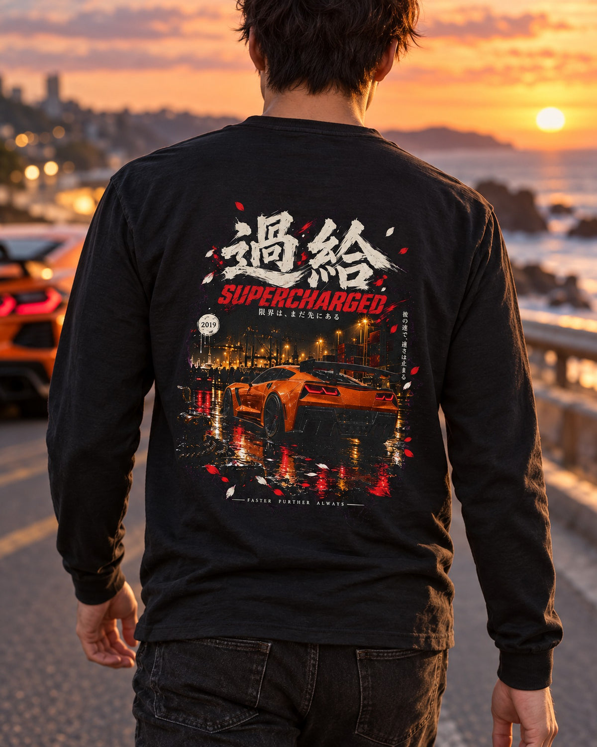 Chevrolet Corvette C7 ZR1 Supercharged Shirt, Hoodie & More Long Sleeve Black worn hero