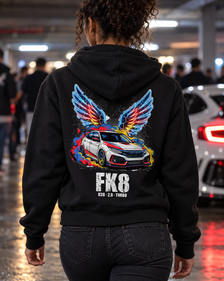Honda Civic Type R Wings Pull Over Hoodie & Zip Hoodie Zip Hoodie Black worn hero