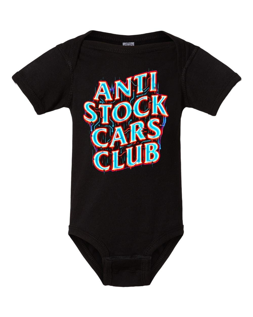 Anti Stock Cars Club Neon Cyberpunk Baby Onesie Black front