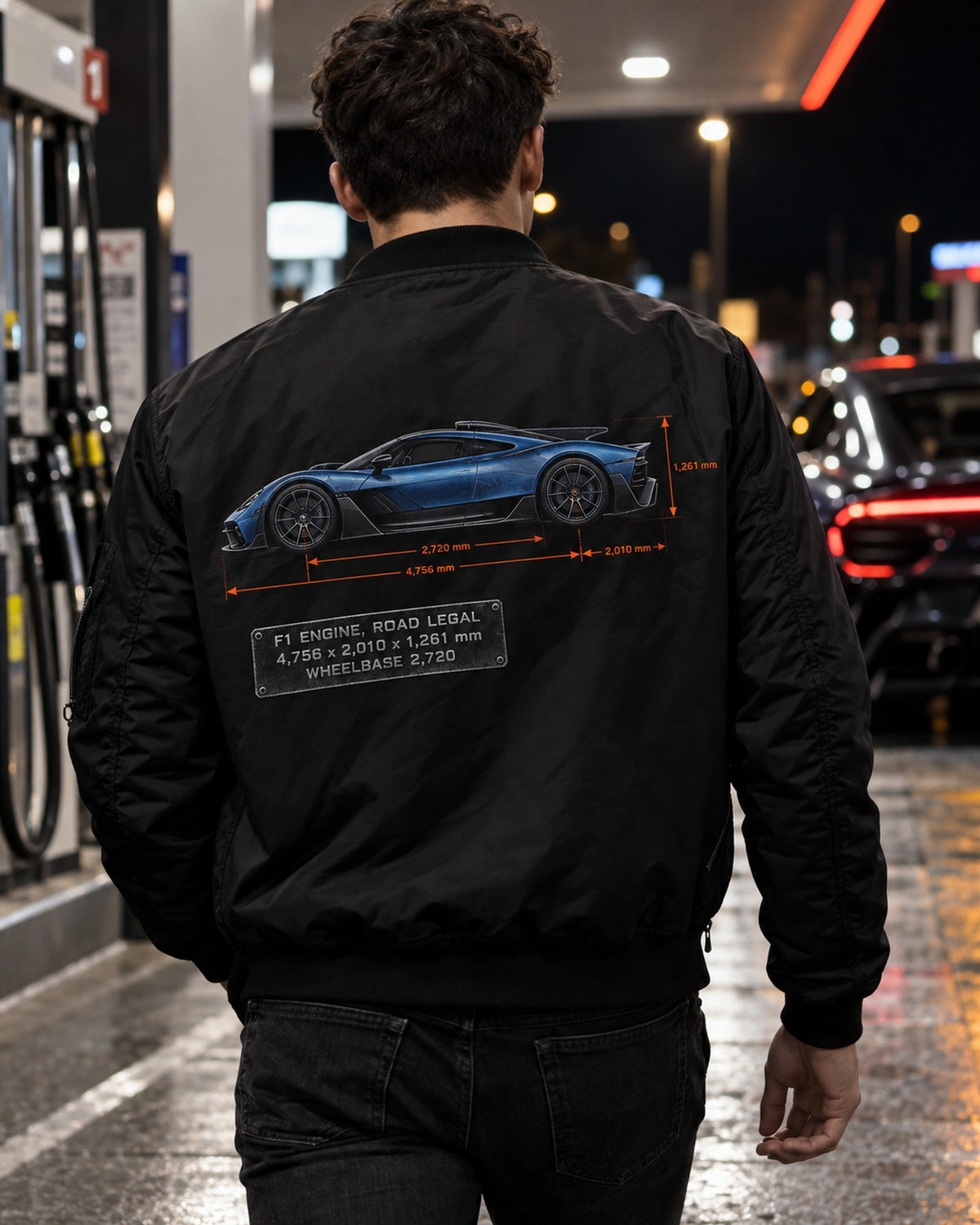 Mercedes-AMG One Dimension Blueprint Shirt, Hypercar Car Guy Gift Bomber Jacket Black worn hero