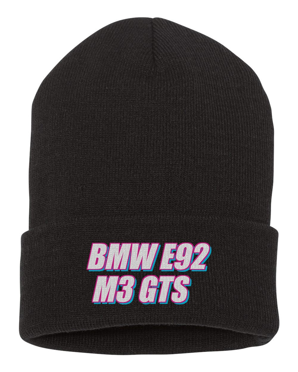 Bmw E92 M3 Gts black beanie front view with car name