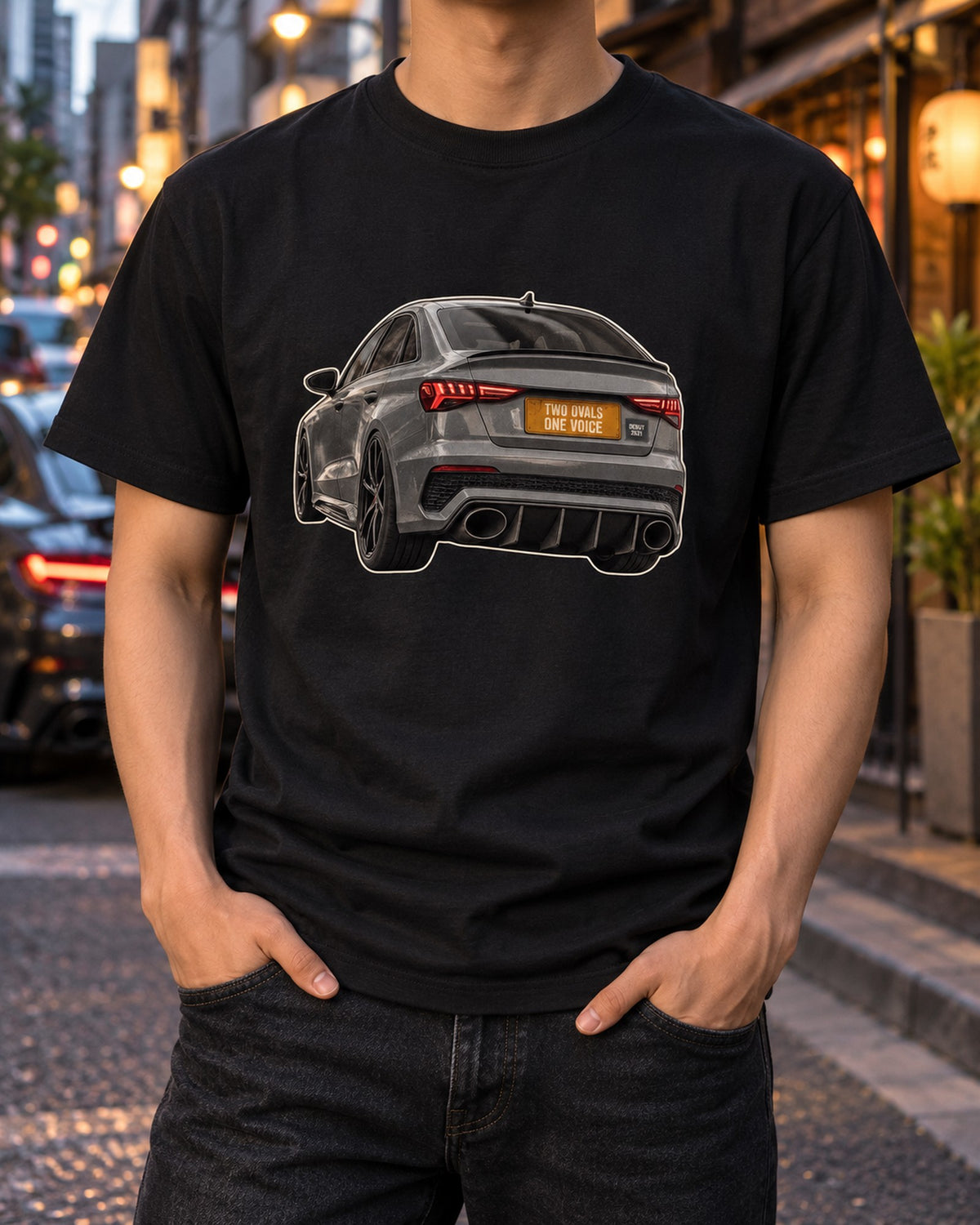 Audi RS3 8Y Sedan Taillight and Exhaust Macro Shirt T-Shirt Black worn hero