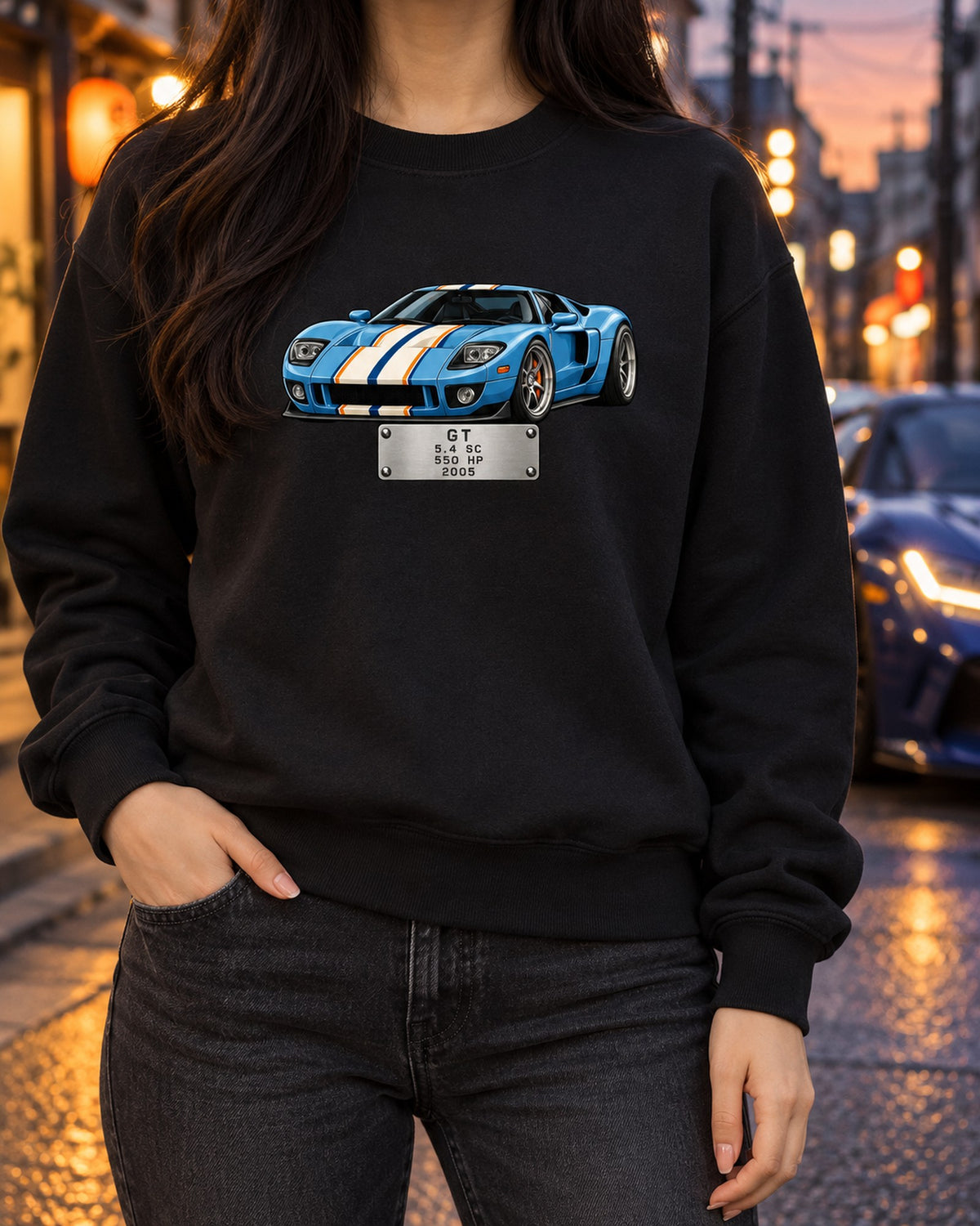 Ford GT 2005 Data Plate Shirt, 5.4 Supercharged Car Guy Tee Crewneck Black worn hero