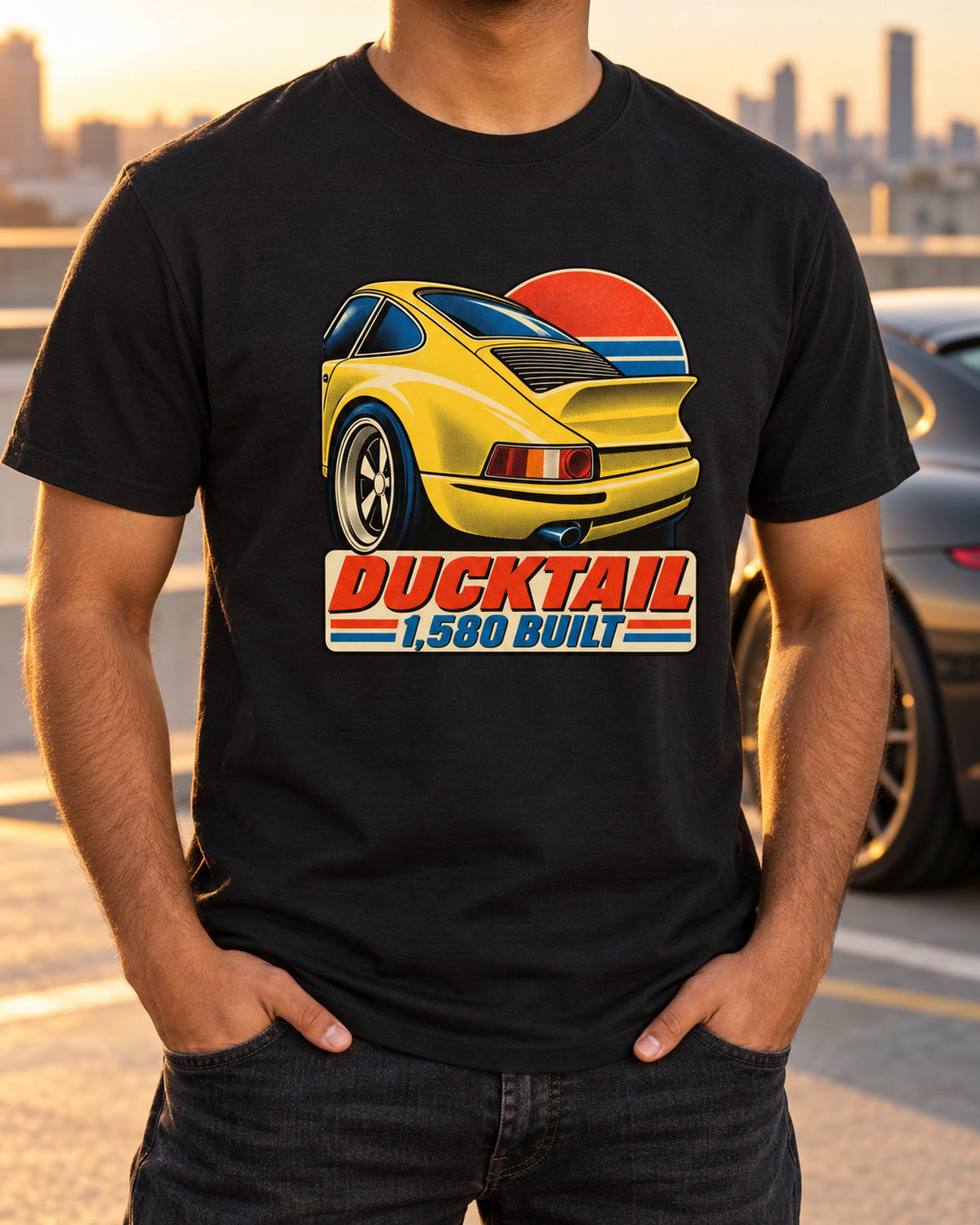 Porsche 911 Carrera RS 2.7 Ducktail Vintage Poster Shirt T-Shirt Black worn hero