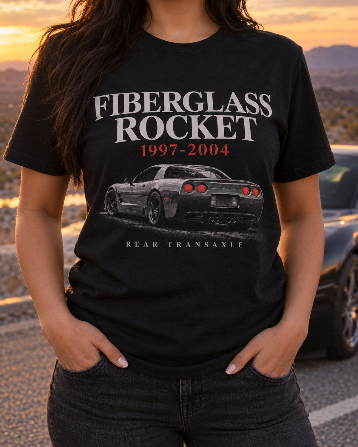 Corvette C5 1997-2004 Rear Transaxle Editorial Tee, Car Shirt T-Shirt Black worn hero