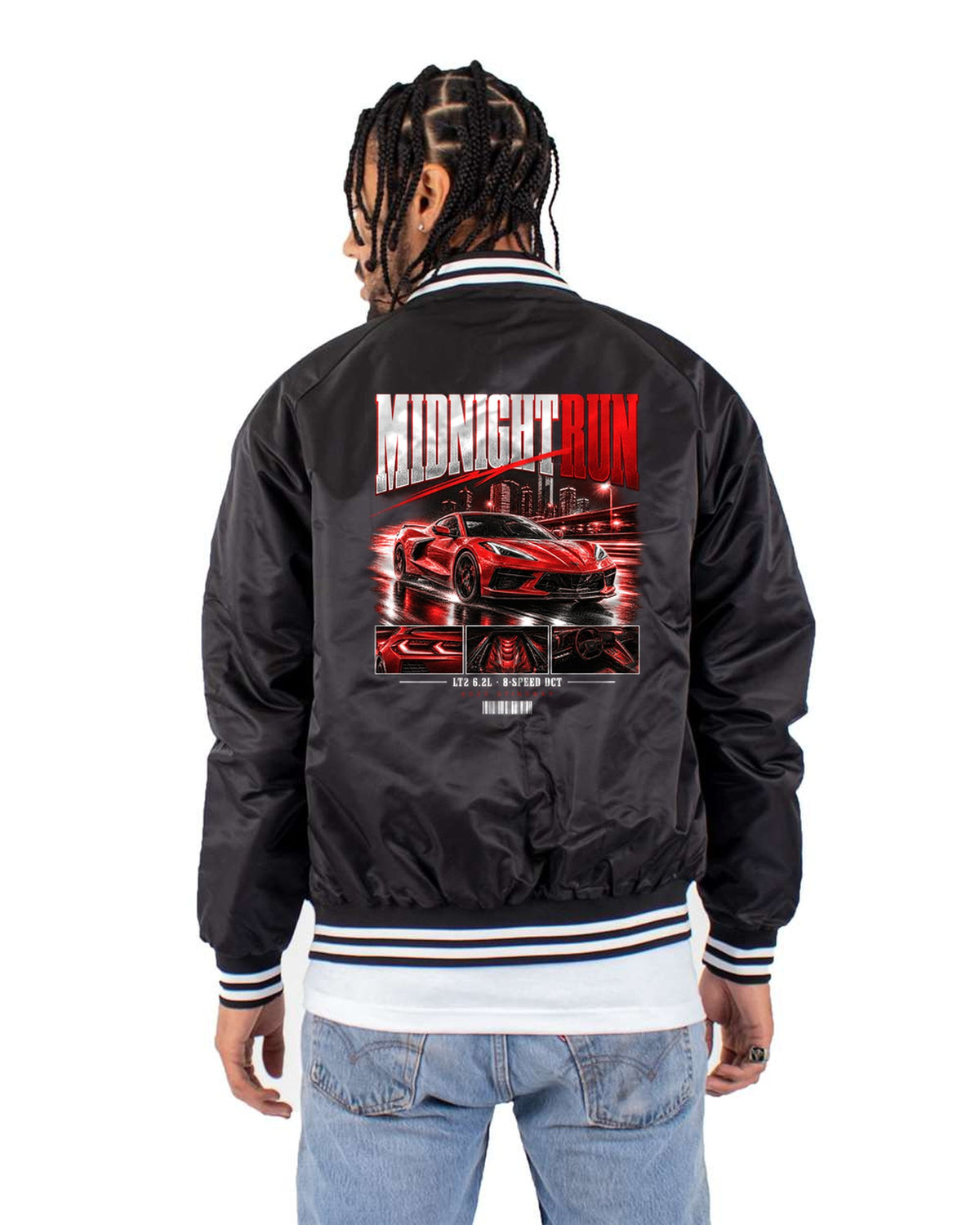 Corvette C8 Stingray 2023 Midnight Run Street Poster Shirt Bomber Jacket Black back