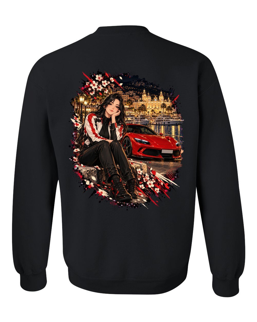 Ferrari 296 GTB Anime Girl Crewneck Black back