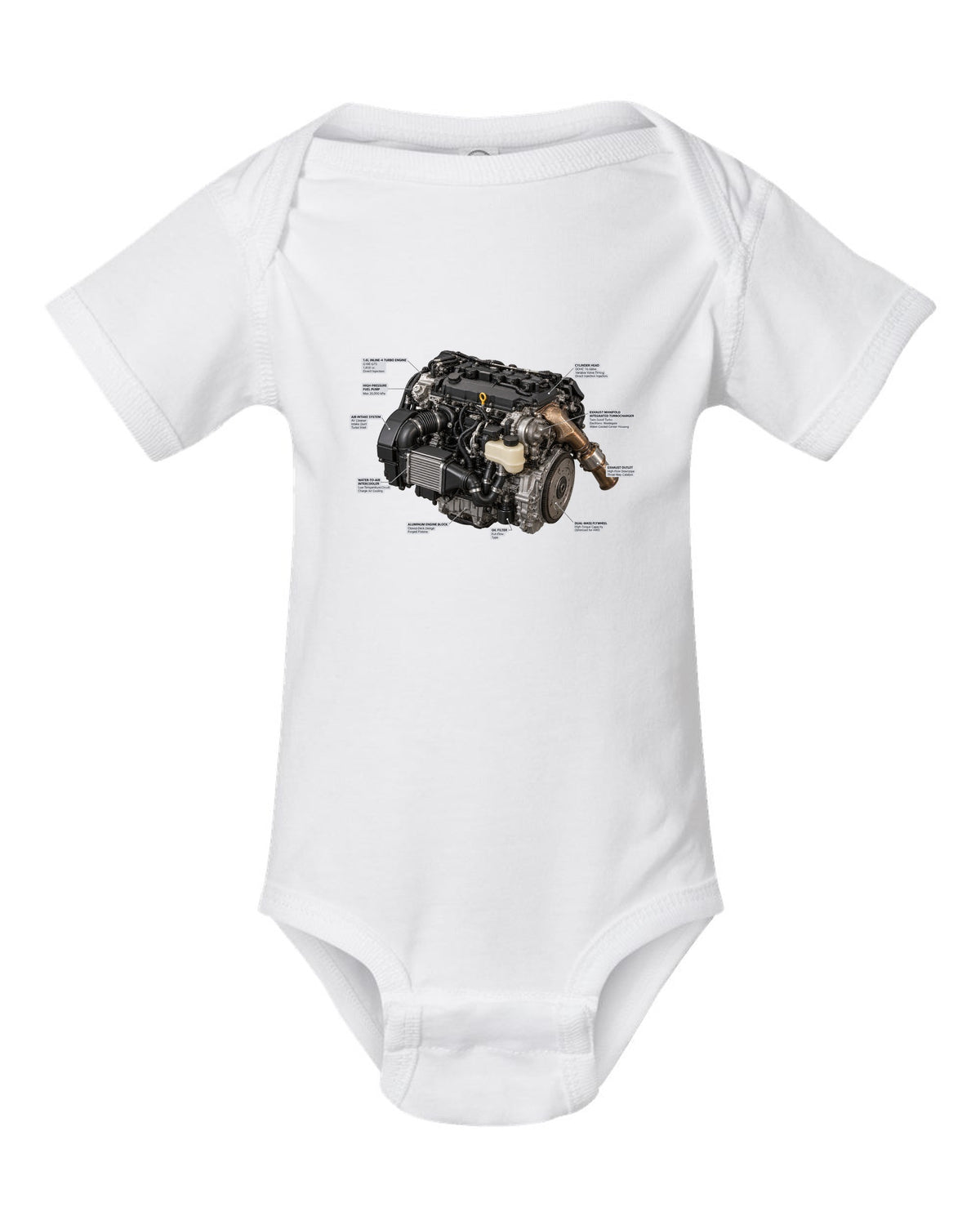 Toyota Land Cruiser 250 J250 US-spec blueprint with wheelbase dimension white baby onesie front view with the design