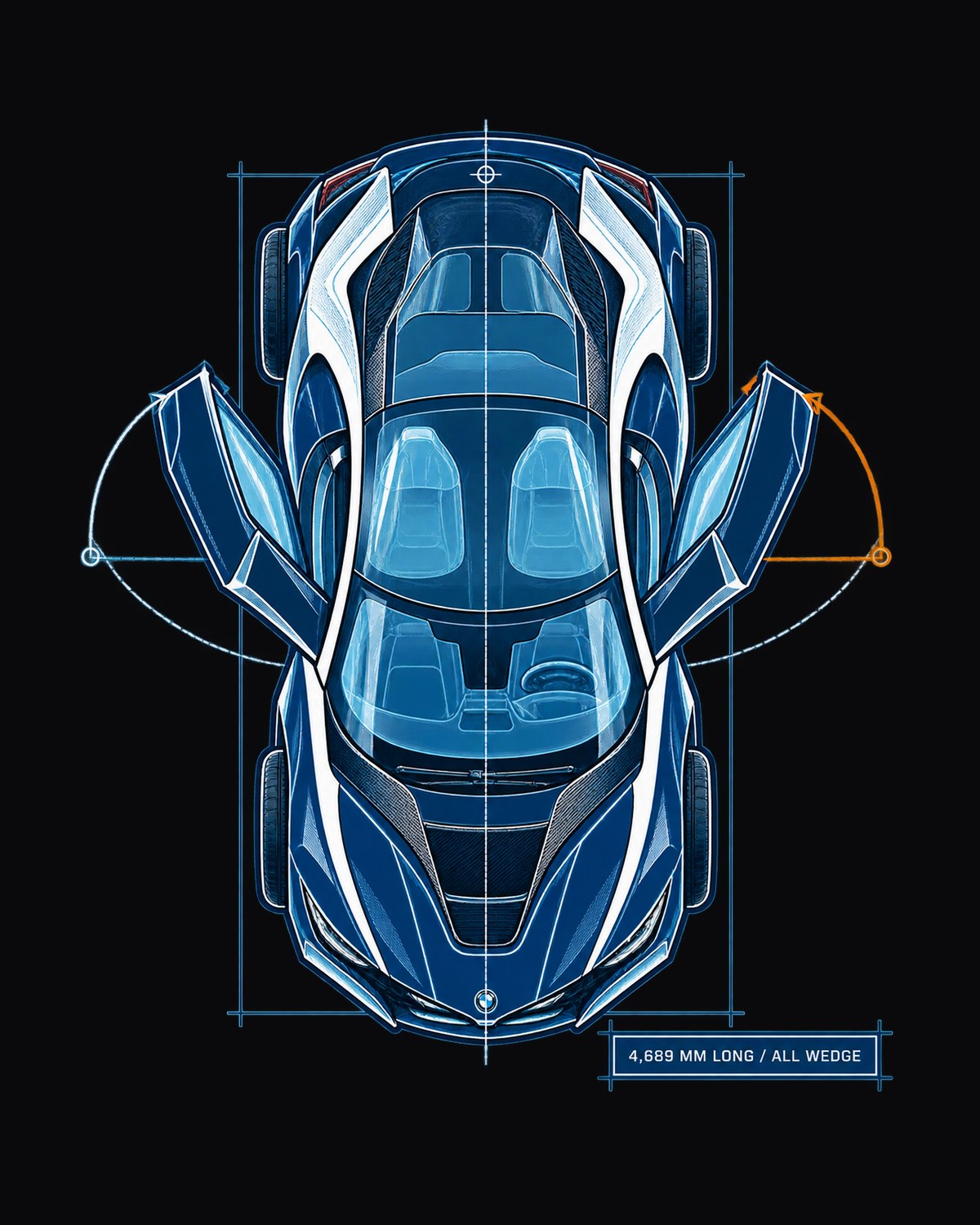 BMW i8 I12 Cyanotype Plan View Shirt, 4,689 MM Long design only