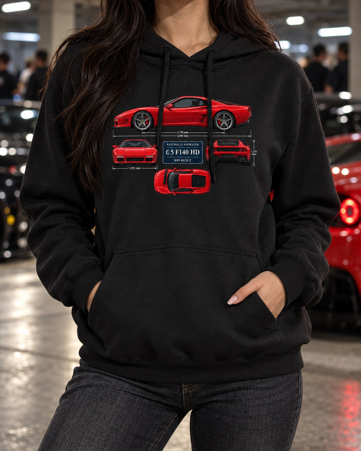 Ferrari 812 Competizione Dimension Blueprint V12 Shirt Pull Over Hoodie Black worn hero
