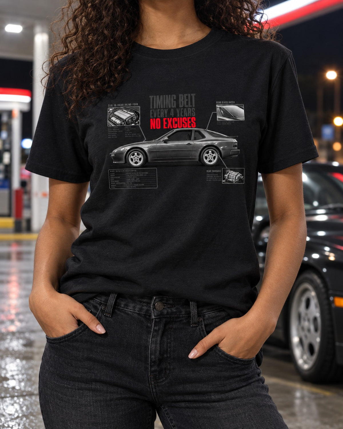 Porsche 944 S2 Timing Belt Spec Poster Shirt, Every 4 Years T-Shirt Black worn hero