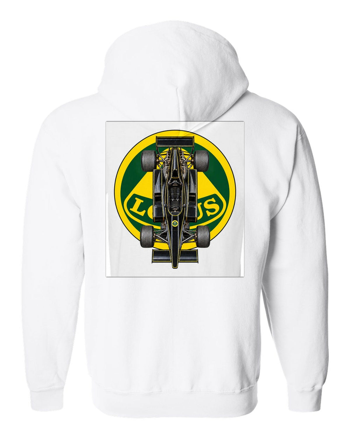 Lotus 78 1977 Formula 1 overhead poster artwork white zip hoodie back view with the design