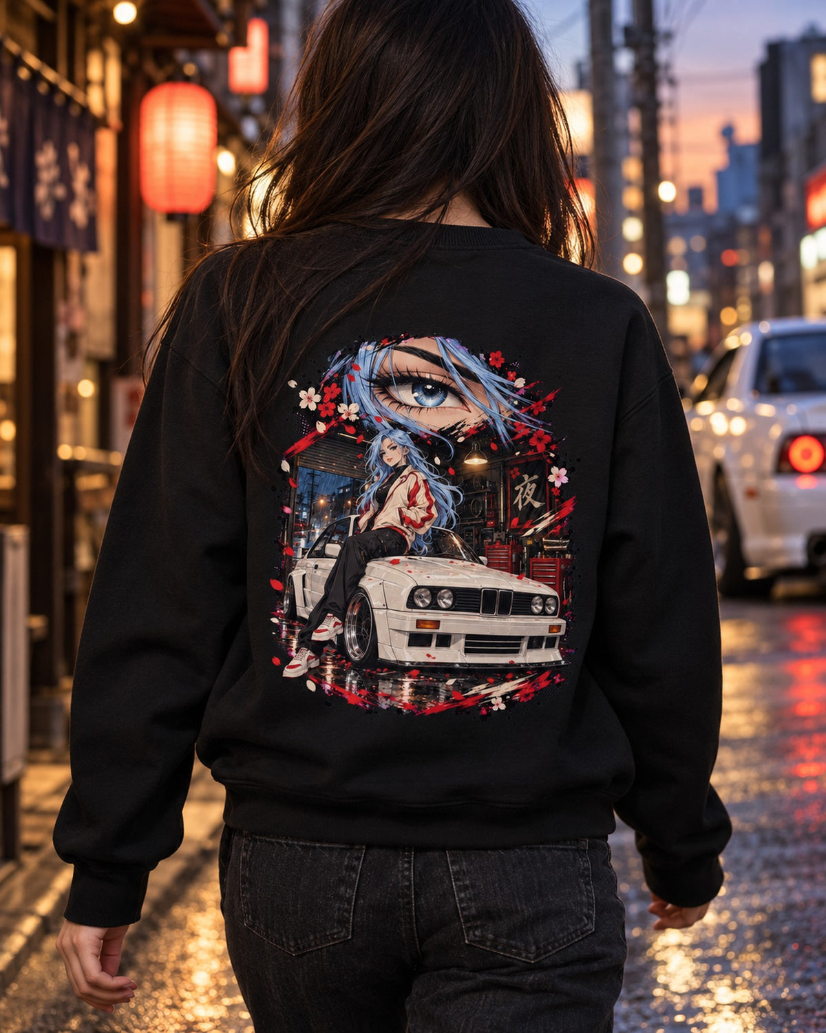BMW M3 E30 Anime Girl Shirt, Hoodie & More Crewneck Black worn hero