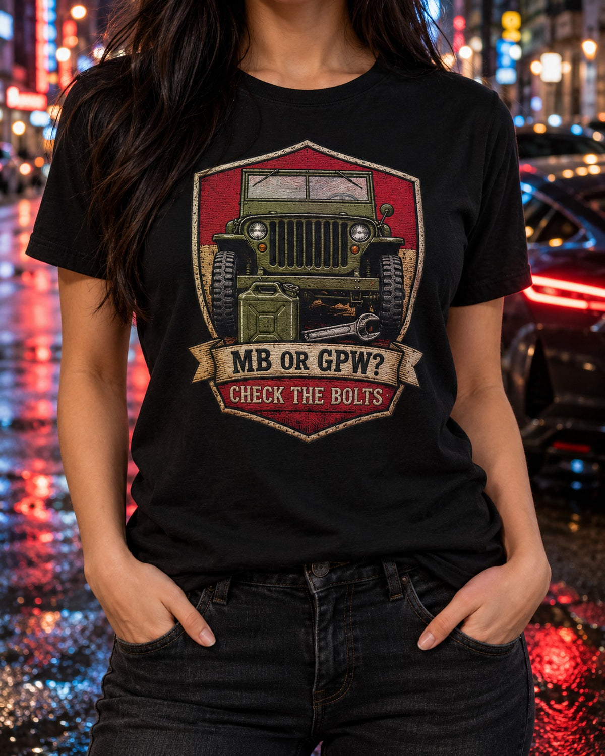Willys MB or GPW Service Crest Tee, Check the Bolts Gift T-Shirt Black worn hero