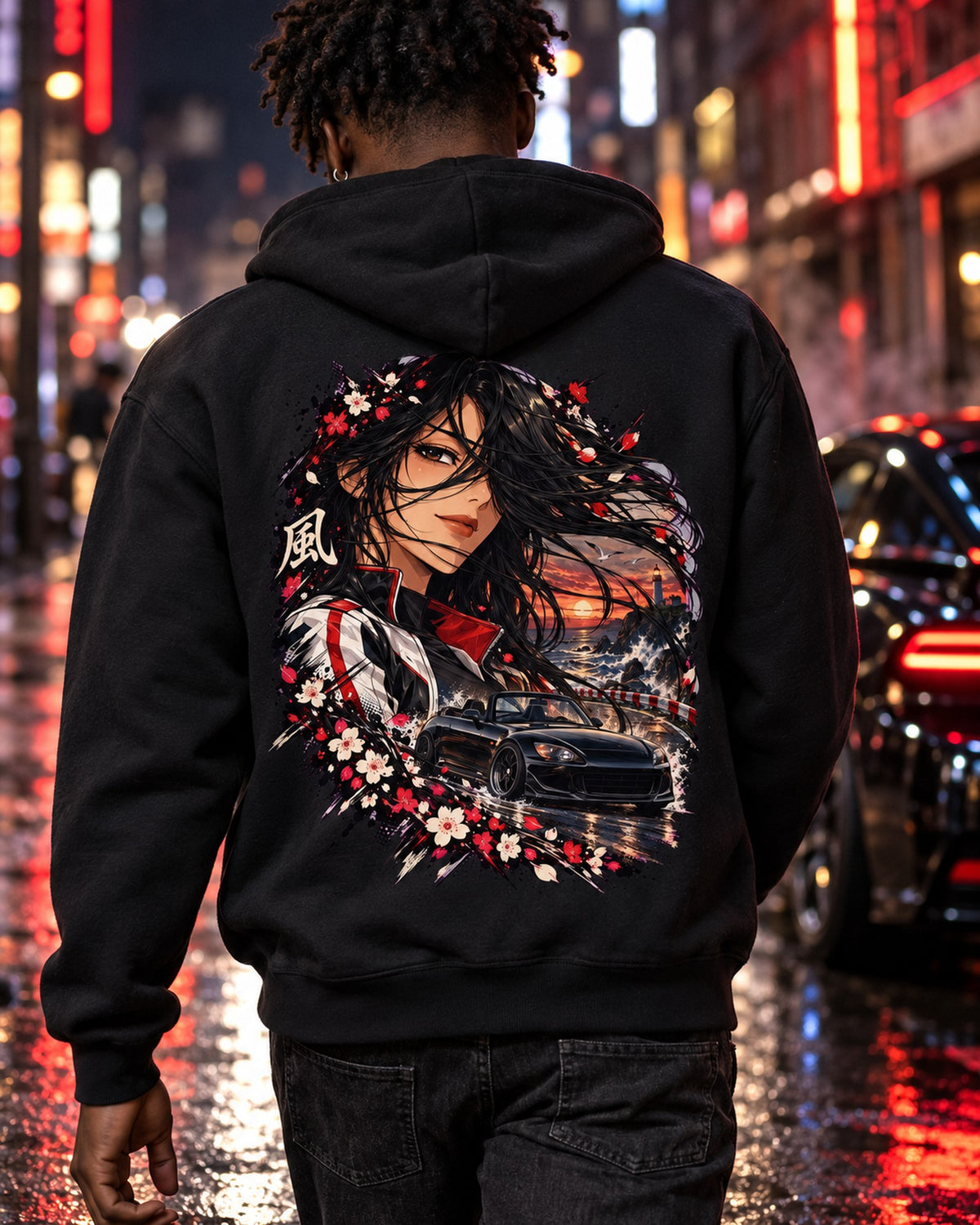 Honda S2000 Anime Girl Shirt, Hoodie & More Zip Hoodie Black worn hero
