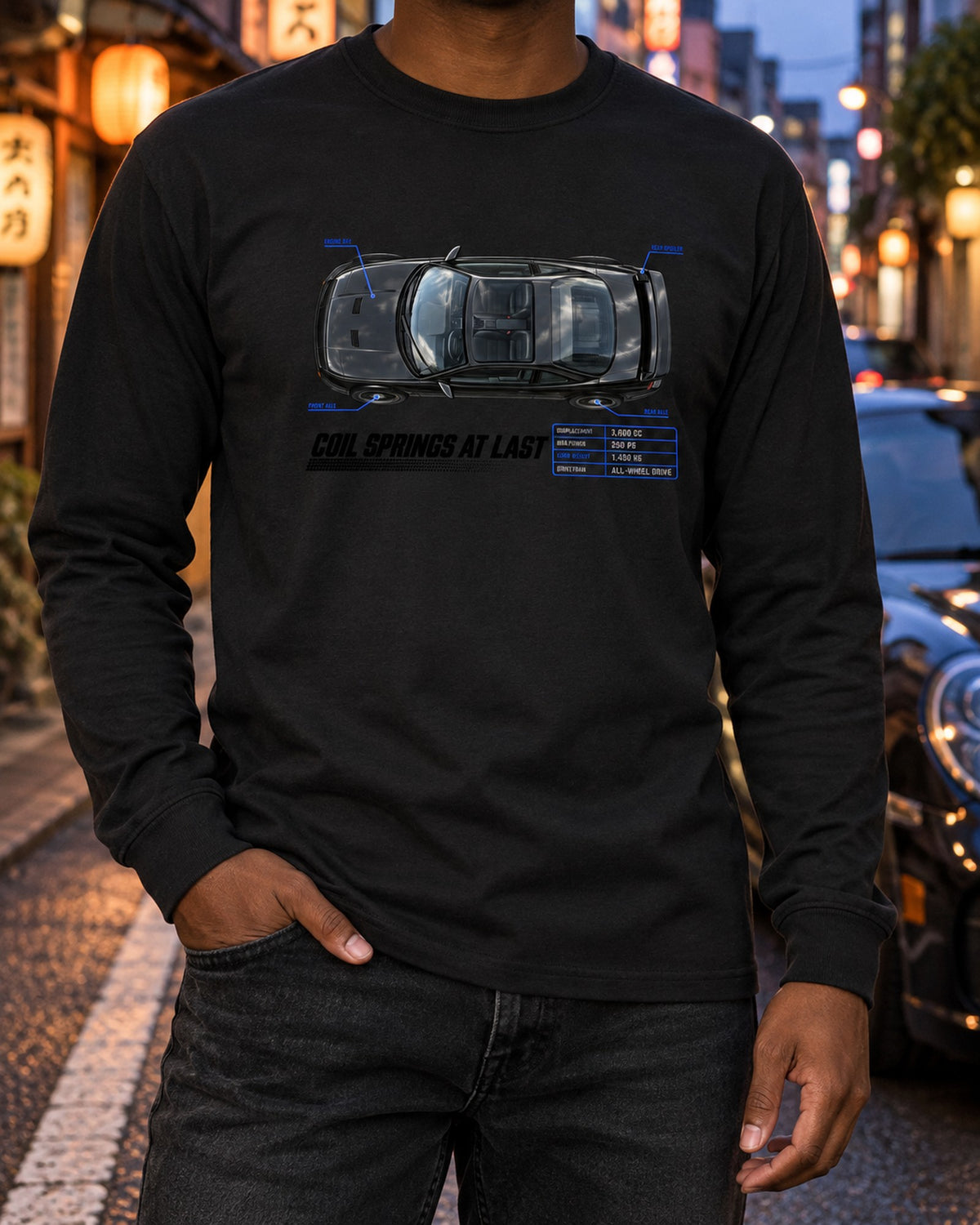 Porsche 911 Carrera 4 964 Coil Springs At Last Spec Poster Tee Long Sleeve Black worn hero