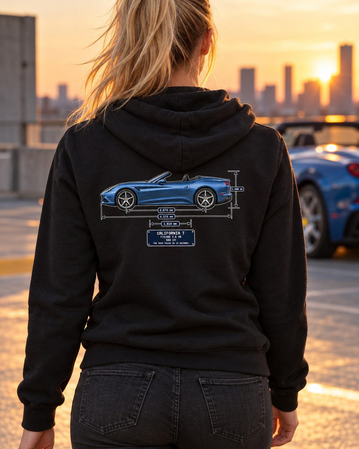 Ferrari California T Dimension Blueprint Shirt, F154BB Zip Hoodie Black worn hero