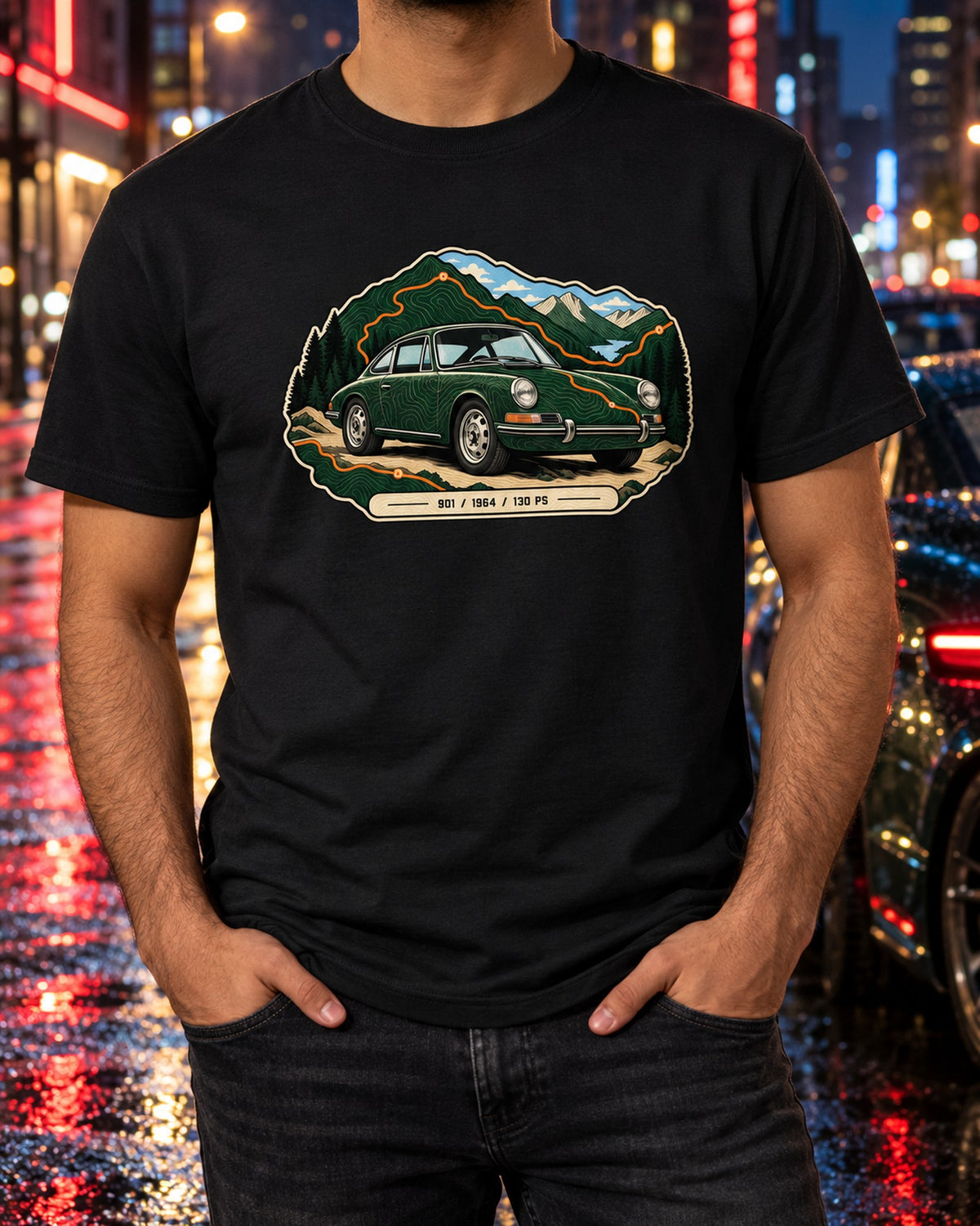 Porsche 993 RS Engine Bay Data Plate Shirt, 3.8 L 300 PS T-Shirt Black worn hero