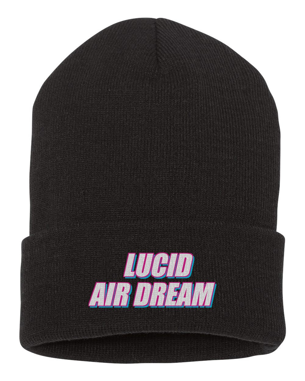 Lucid Air Dream black beanie front view with car name