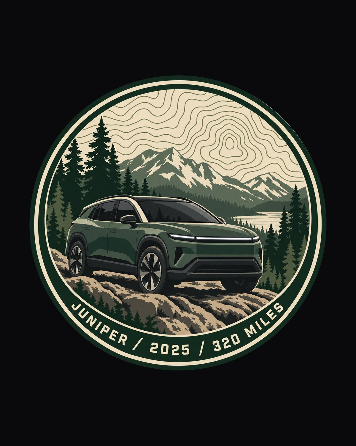Tesla Model Y Juniper Trail Badge Topographic Contour Shirt design only