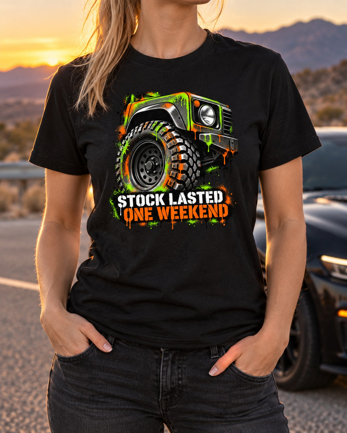 Jeep Wrangler TJ Stock Lasted Stencil Shirt, Jeep Gift T-Shirt Black worn hero