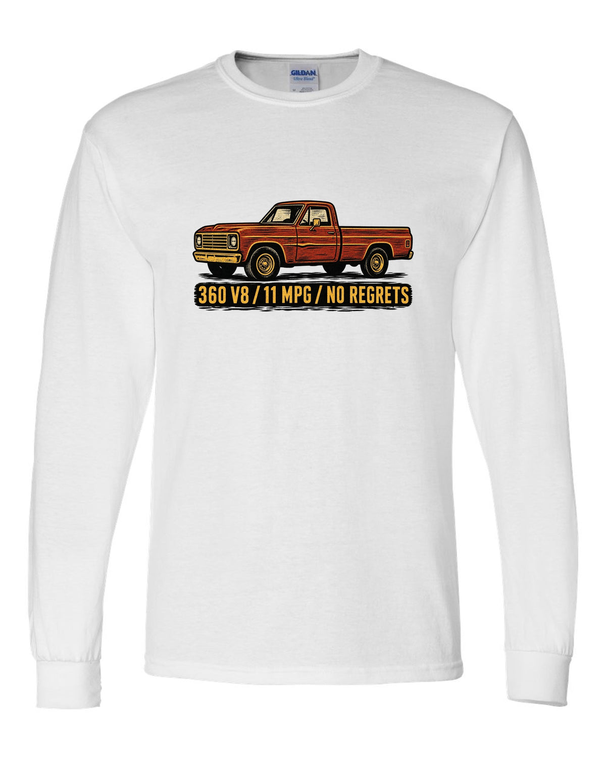 Dent-Side Ford F-150 1973-79 Crease Linocut white long sleeve front view with the design