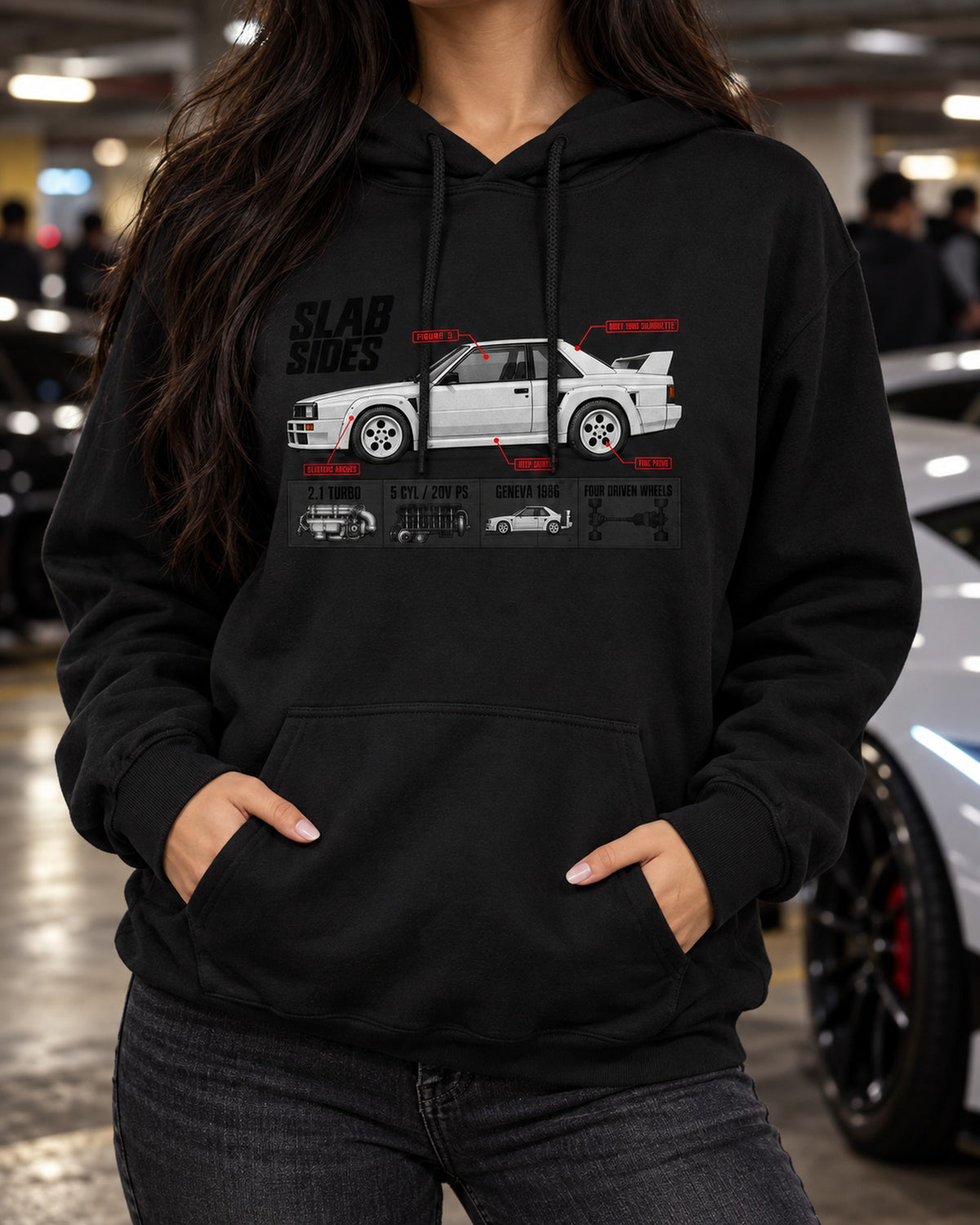 Audi Ur-Quattro Type 85 Slab Sides Spec Poster Shirt Pull Over Hoodie Black worn hero
