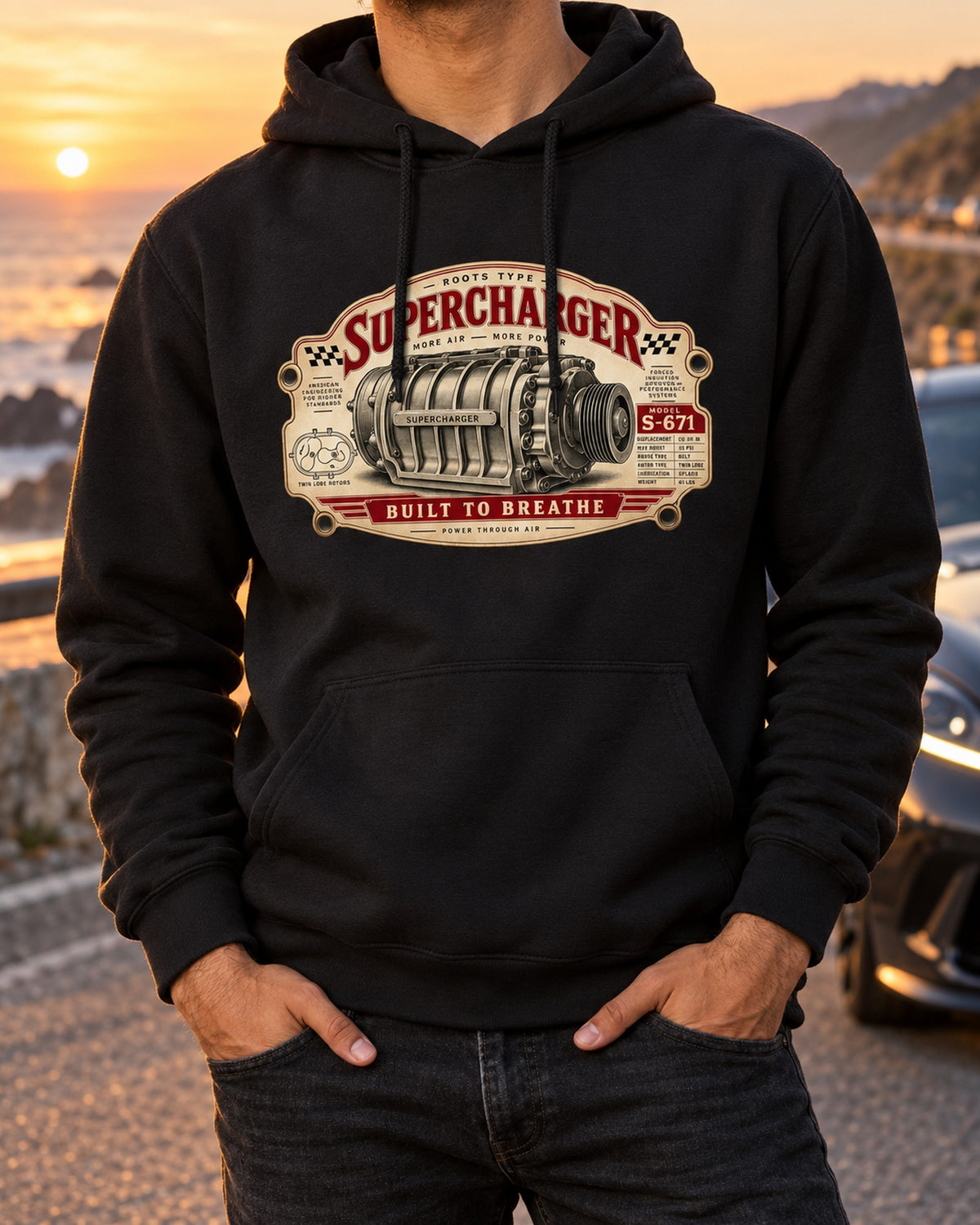 2023 Ford F-150 Raptor R P702 Supercharger Spec Plate Shirt Pull Over Hoodie Black worn hero