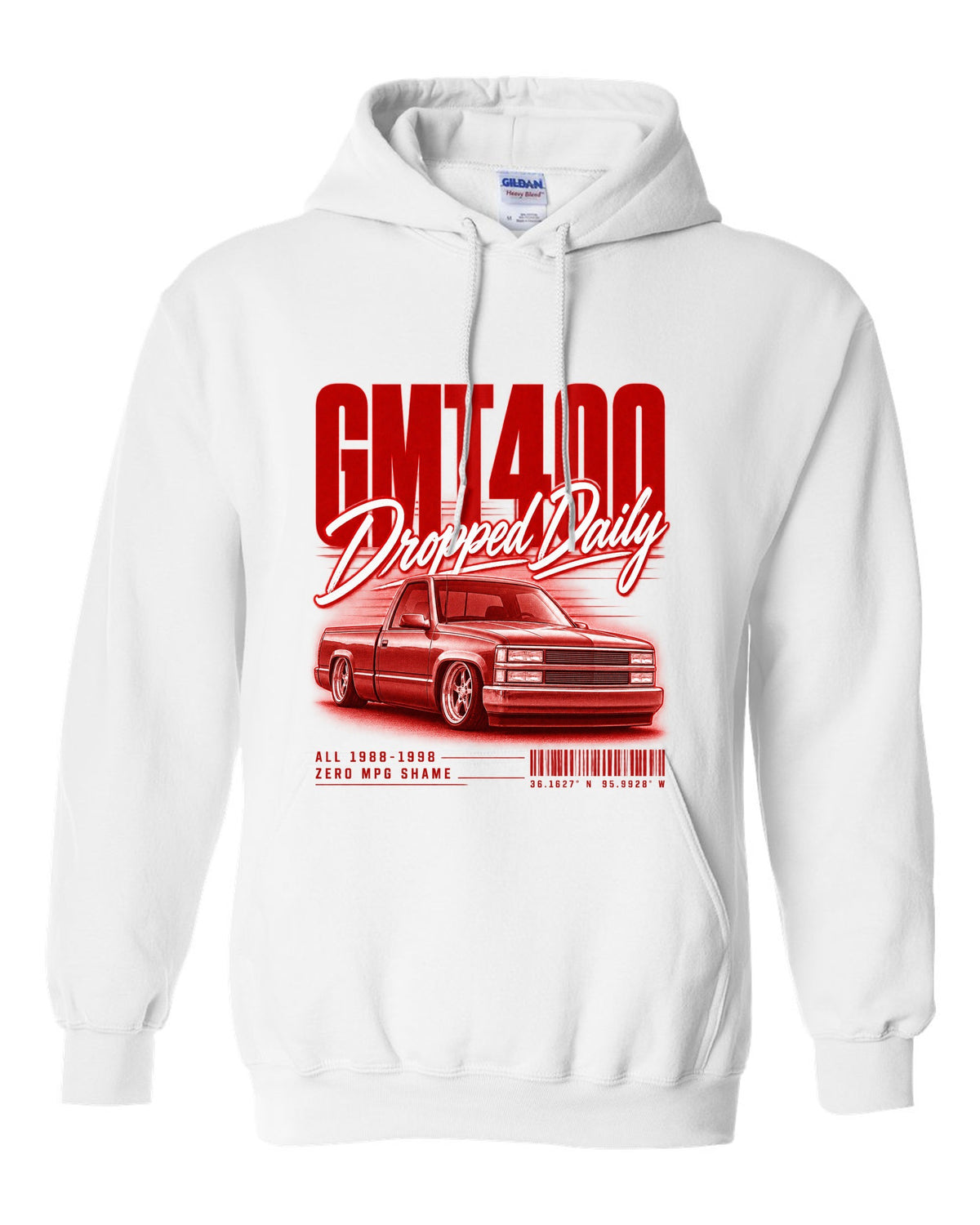 GMT400 OBS regular cab street poster print white pull over hoodie front view with the design