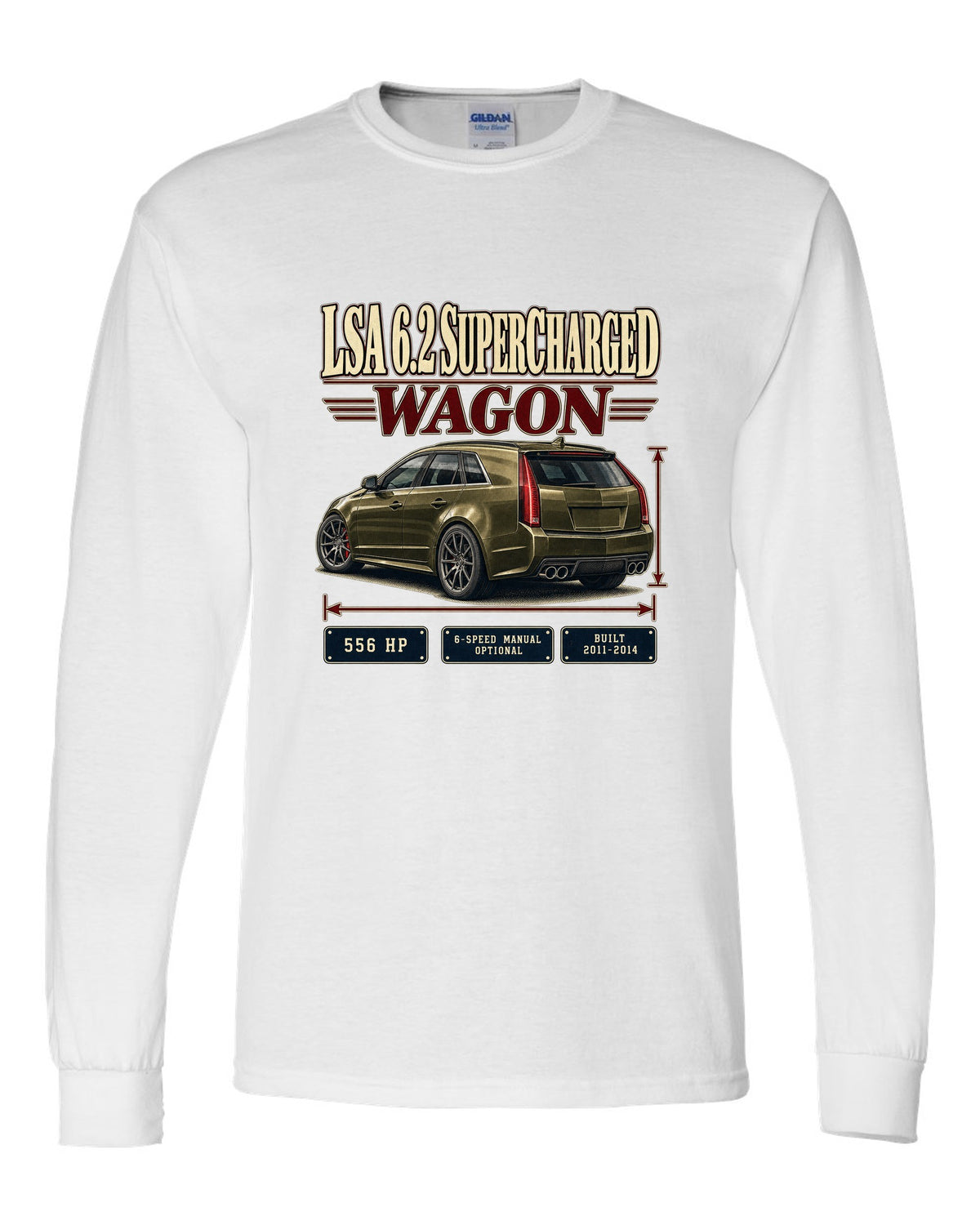 Archive panel print of a 2011-14 Cadillac CTS-V Sport Wagon white long sleeve front view with the design