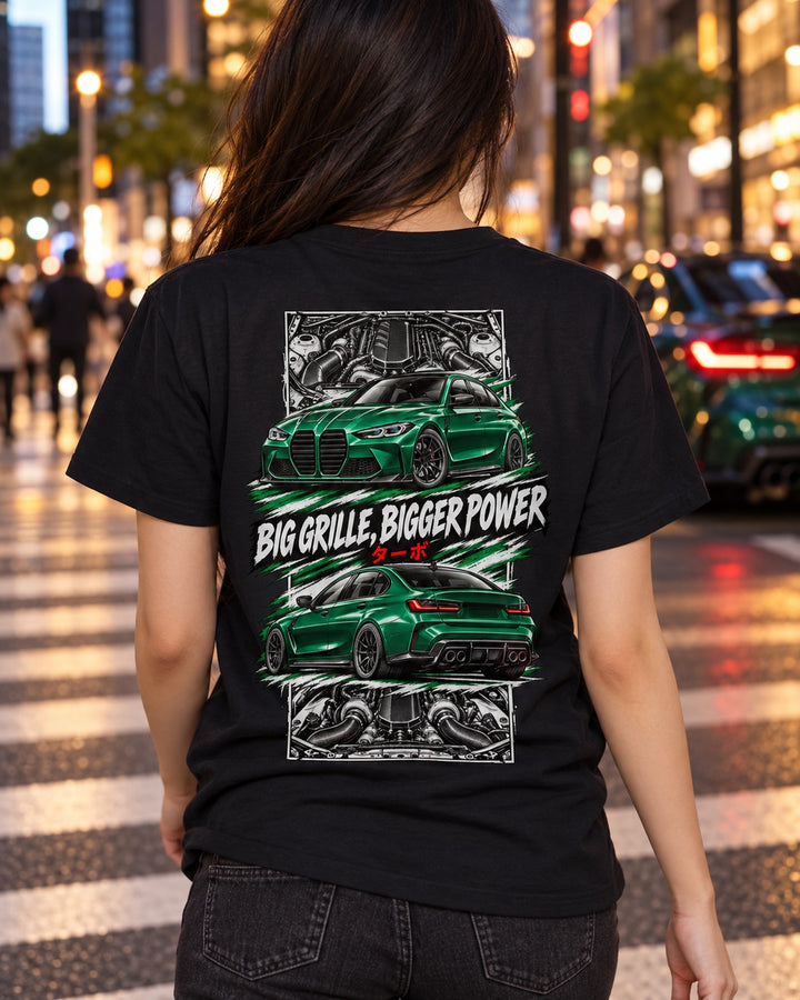 BMW G80 M3 Torn Poster Full-Back Graphic Tee T-Shirt Black worn hero