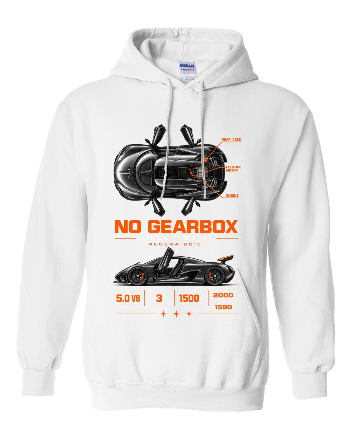 Koenigsegg Regera 2015 direct drive spec poster white pull over hoodie front view with the design