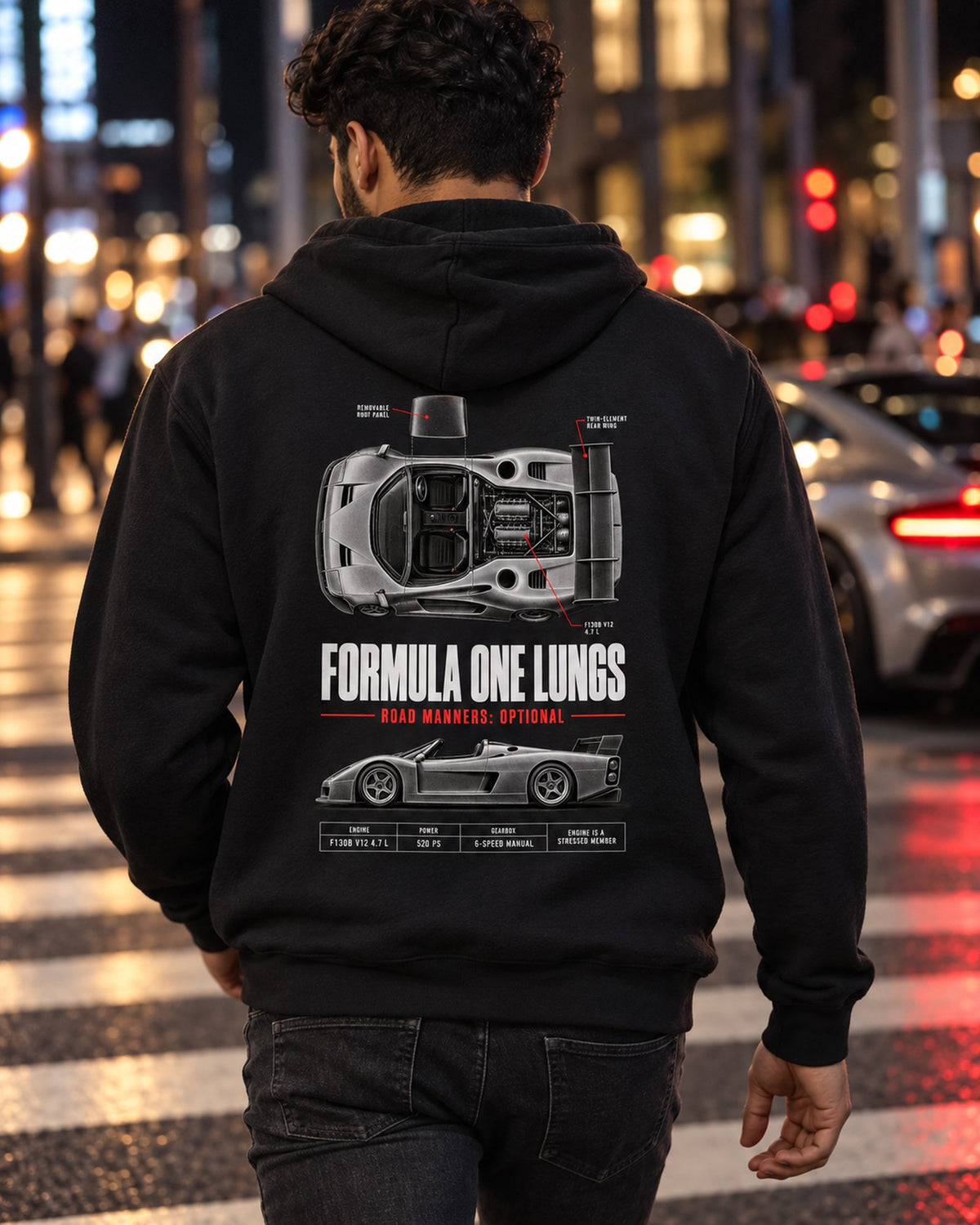 Ferrari F50 F130B V12 Spec Poster Shirt, Formula One Lungs Zip Hoodie Black worn hero